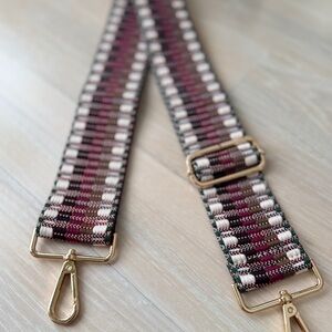 Ahdorned - Embroidered Bag Strap - Mocha/Cream/Berry